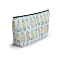 Stamped Leaves Accessory Pouch w T-bottom in Aqua